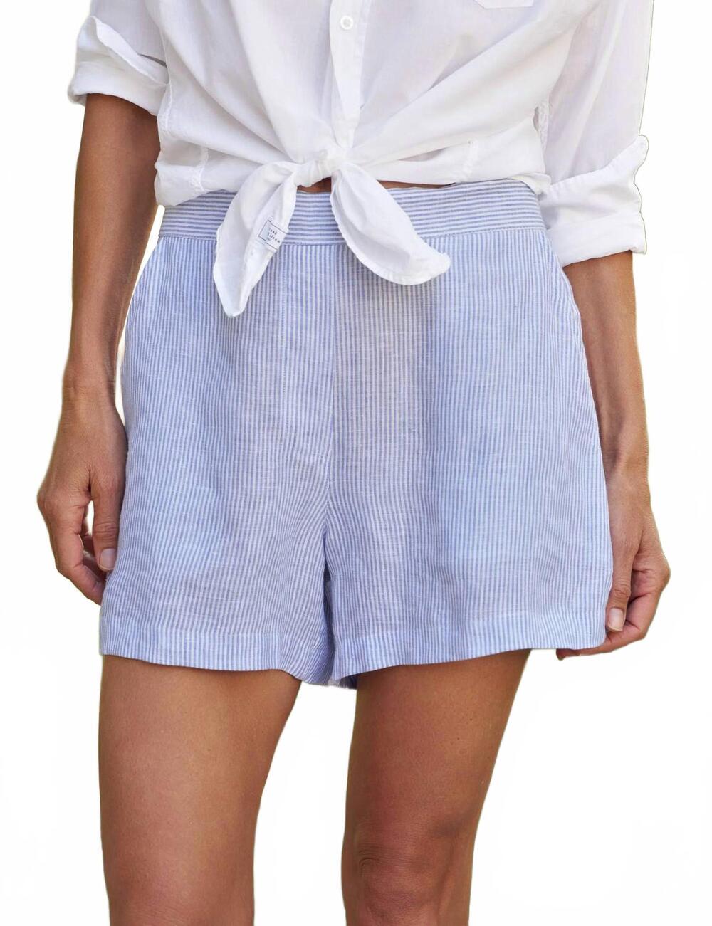 NEW FRANK & EILEEN women's mae pull-on short in blue & white stripe